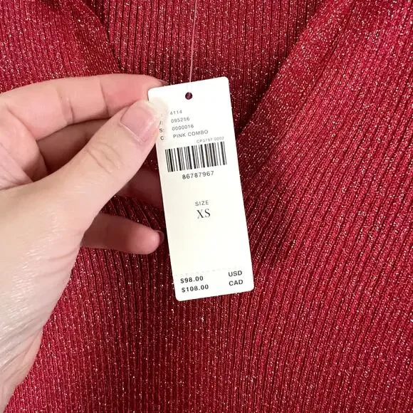 Maeve Anthropologie Blouse Womens XS Red Sparkle Cropped Holiday NWT - Picture 4 of 10